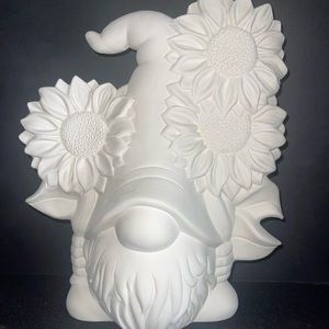 Ready to paint ceramic gnome with sunflower